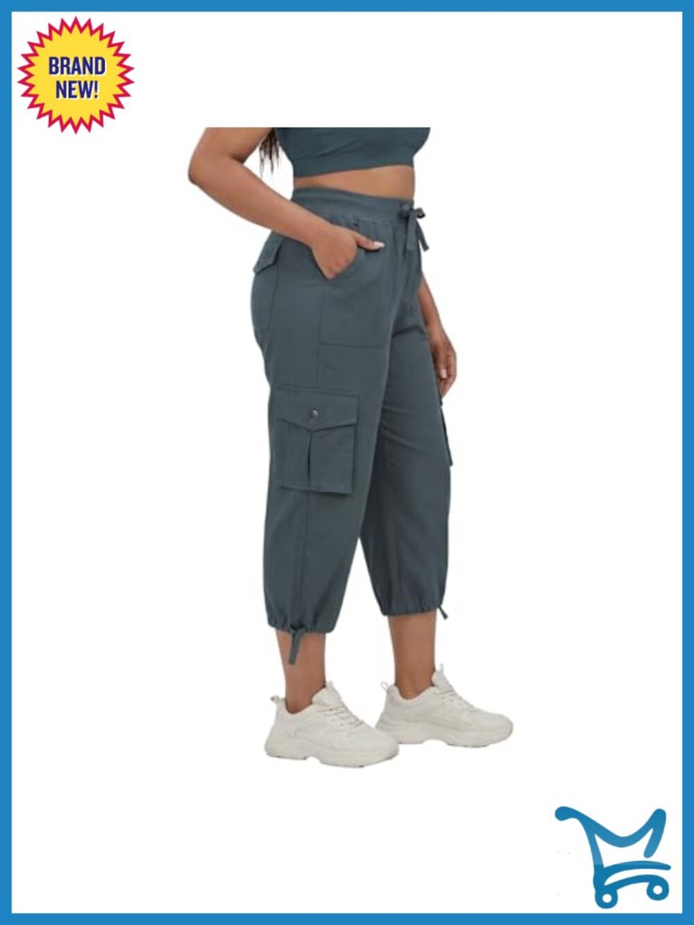 Plus Size Cargo Capris with Pockets Lightweight Stretch Pull-On